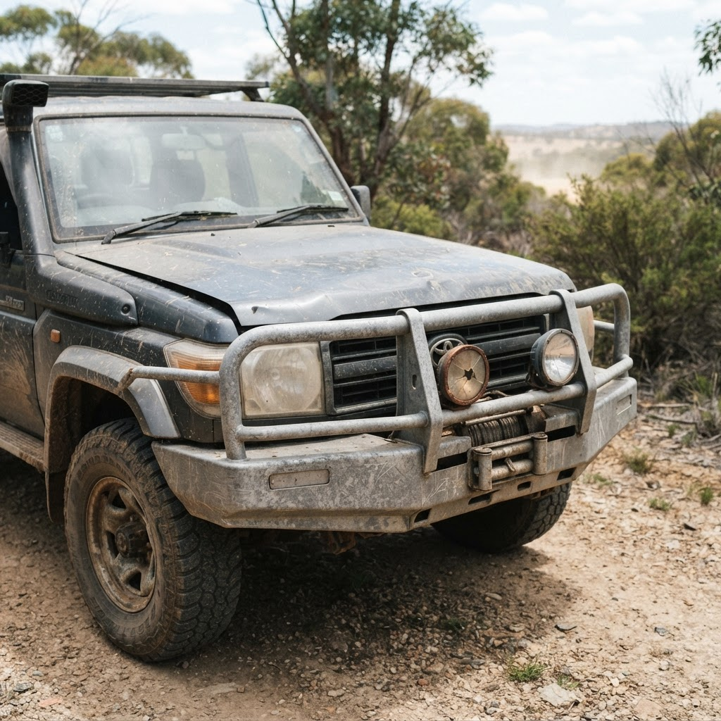 Bullbar before polishing — dull and oxidised